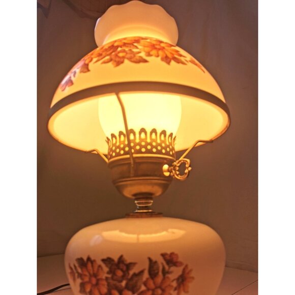 ✨ Vintage Milk Glass Electric Hurricane Parlor Table Lamp Style Yellow Floral - Picture 4 of 9